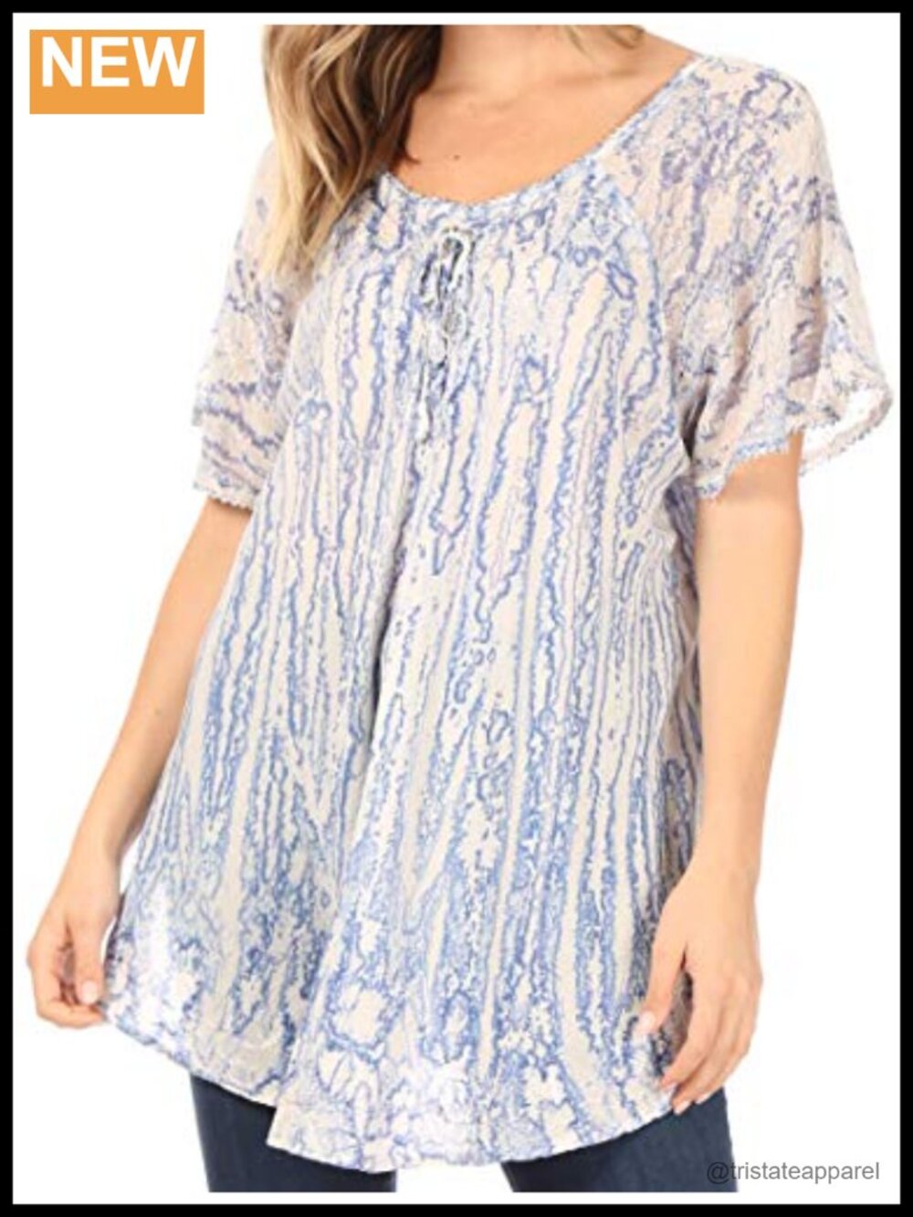 Marbled Embroidery Cap Sleeve Blouse Sheer Rayon Boho Top